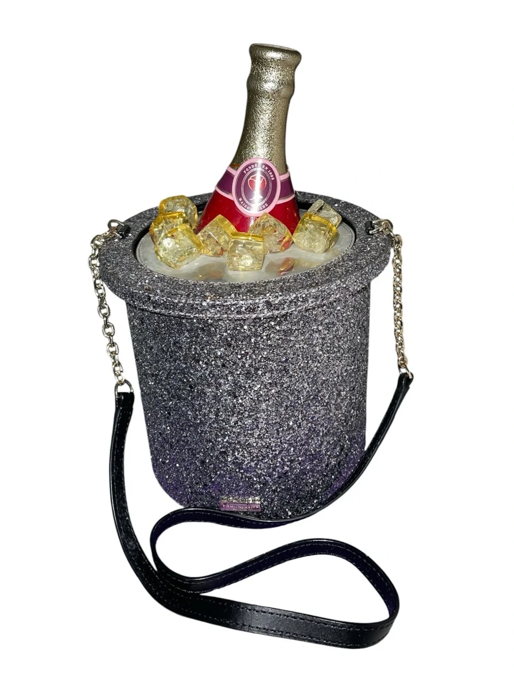 KATE SPADE FINER THINGS CHAMPAGNE BUCKET GLITTER ICE CROSSBODY